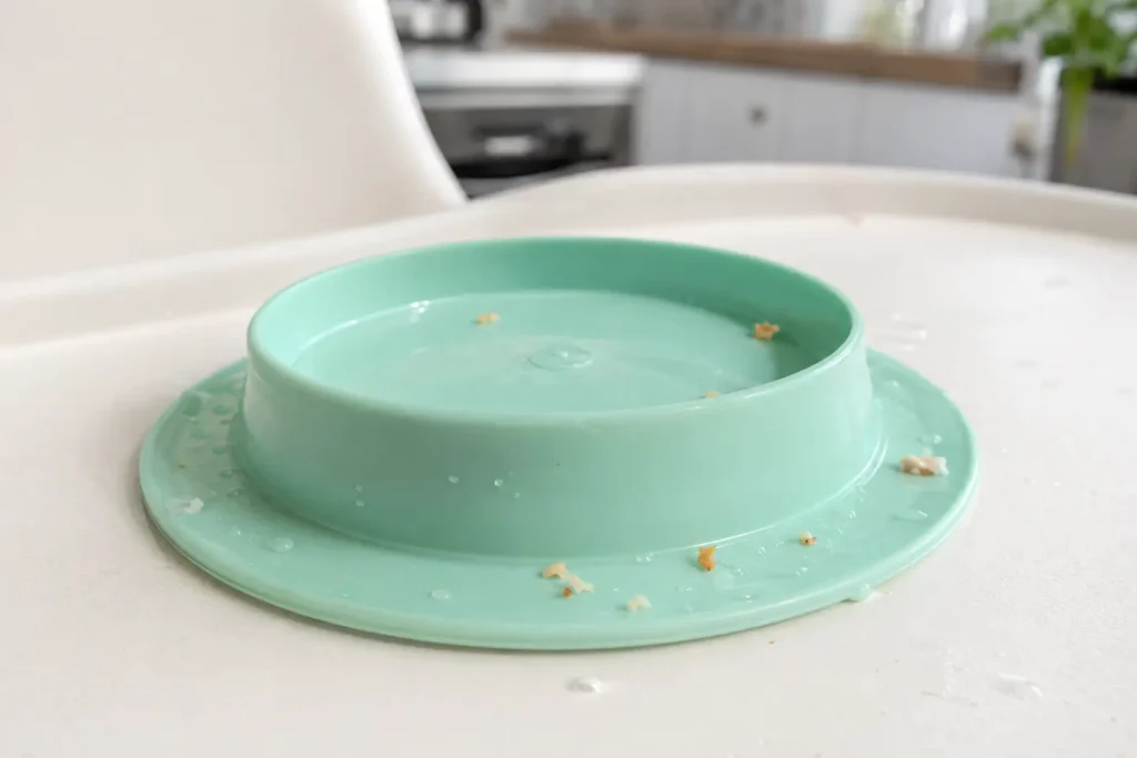 Generic plastic suction plate with crumbs and water interrupting the seal