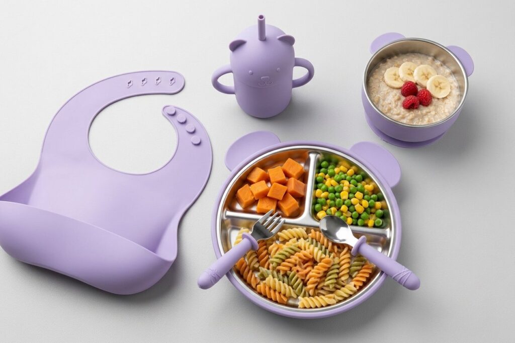 PureSteel Co Bear feeding set in Lavender